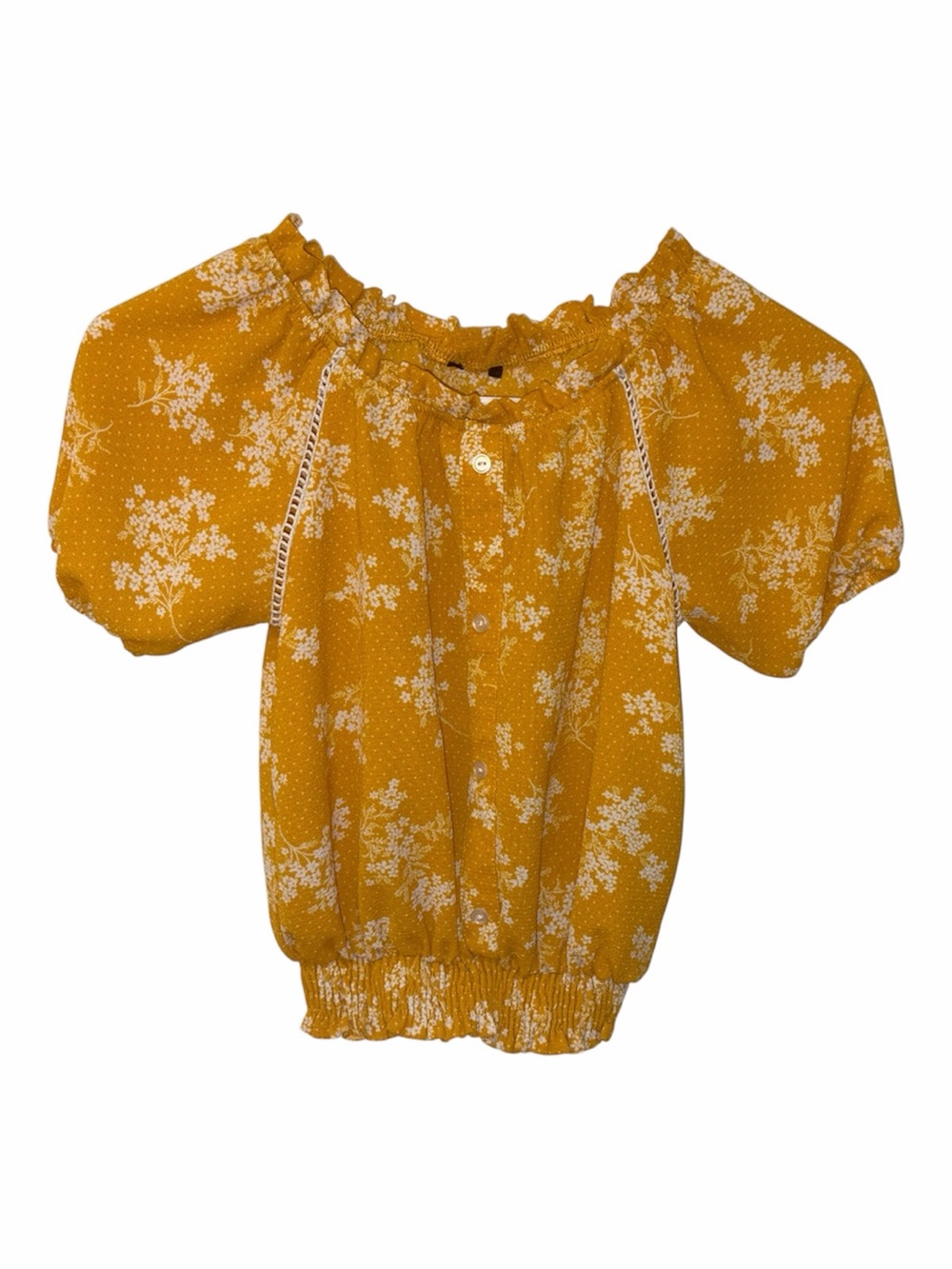 Girls' Yellow Floral Puff-Sleeve Blouse